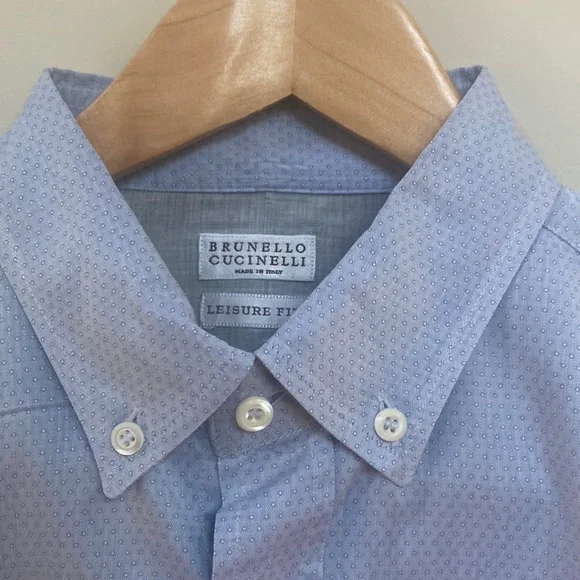 Brunello Cuchinelli Dress Button Up Shirt Light Blue Size Medium Made in Italy - Picture 5 of 5